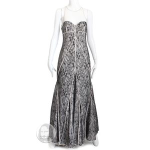Halston Heritage Dress Evening Gown Fit & Flare Illusion Lace NWT NOS Size M